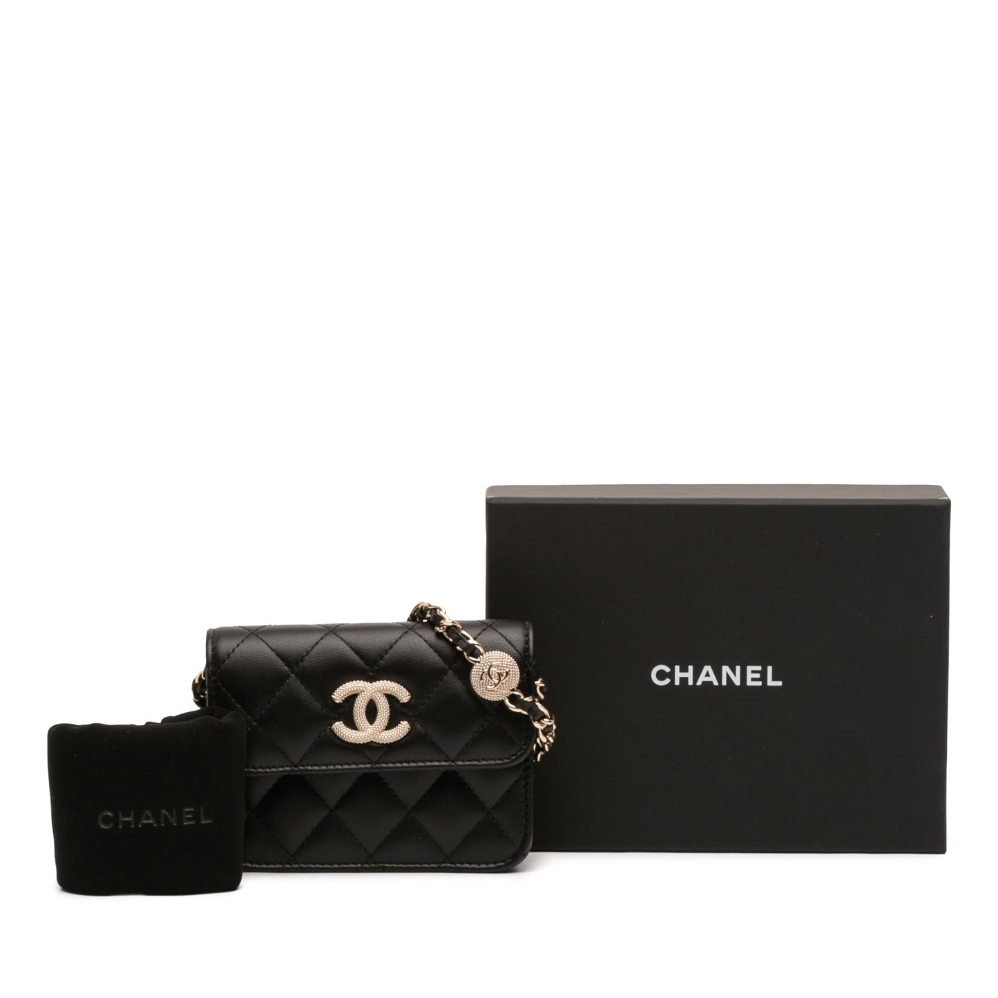 Chanel CC Quilted Lambskin Strass Clutch With Chain