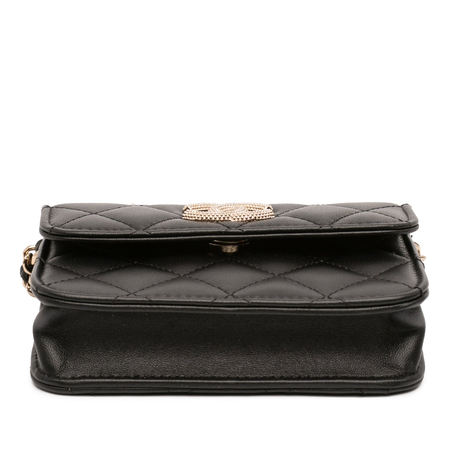 Chanel CC Quilted Lambskin Strass Clutch With Chain