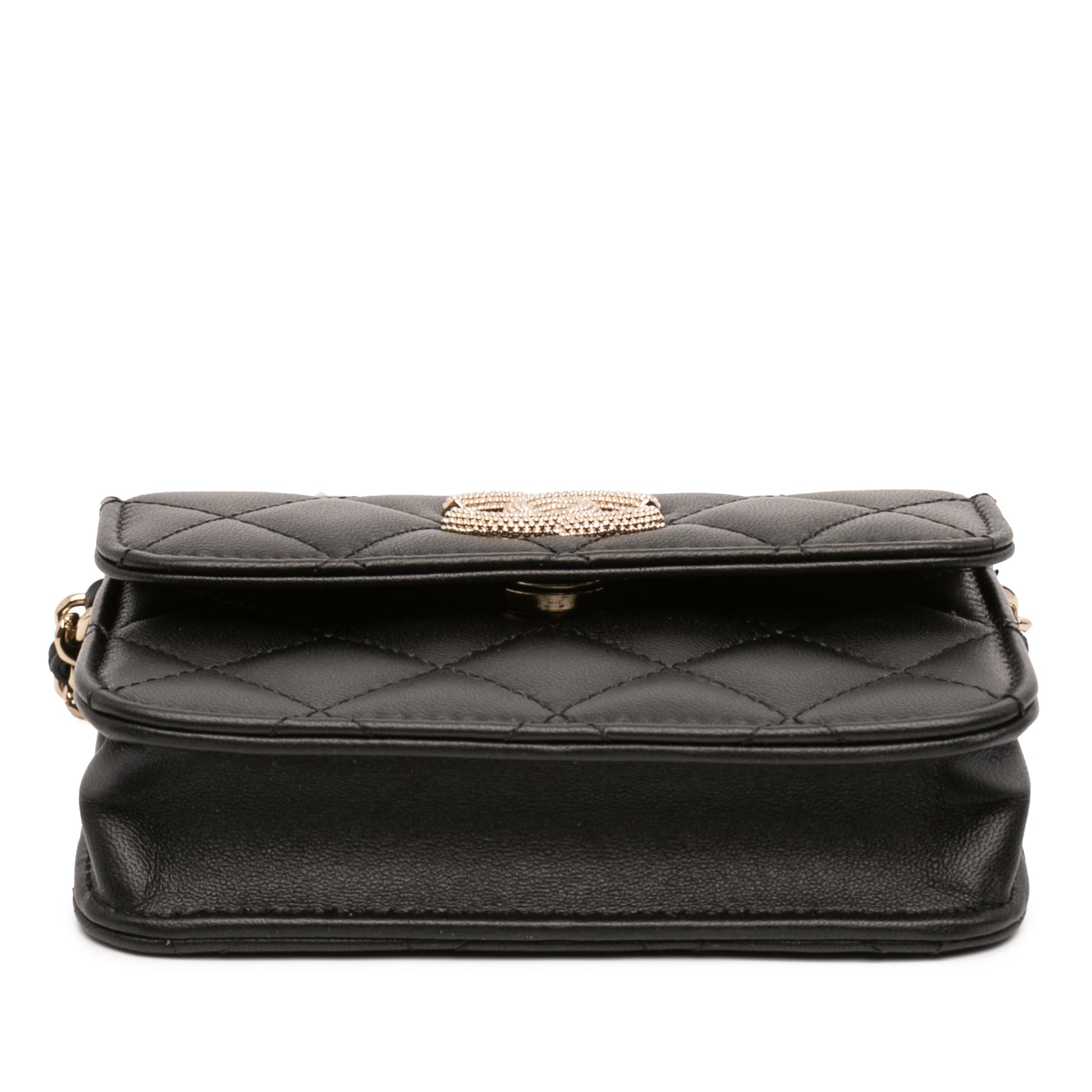 Chanel CC Quilted Lambskin Strass Clutch With Chain