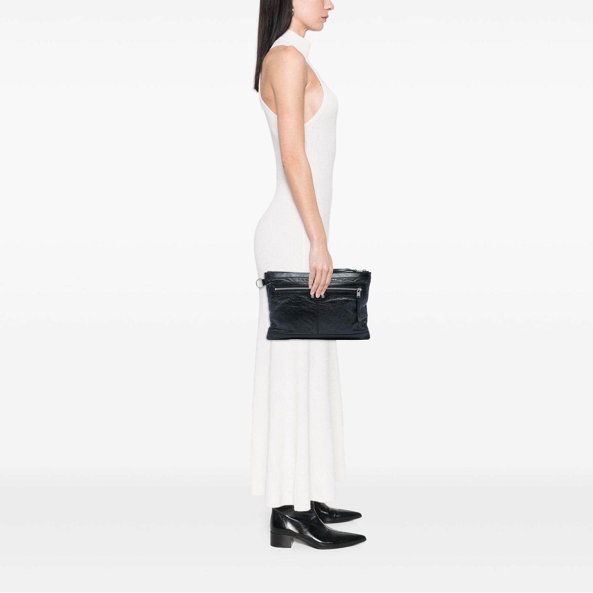 Balenciaga Lambskin Motocross Classic Clip Clutch M