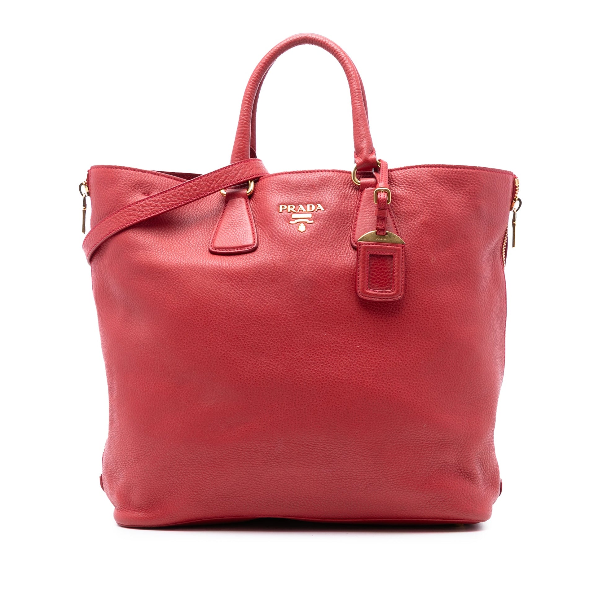 Prada Vitello Daino Side Zip Shopper Tote
