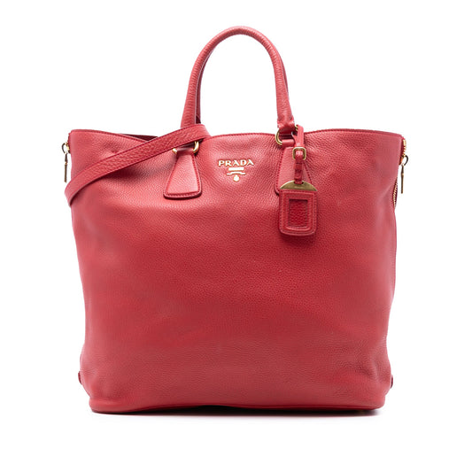 Prada Vitello Daino Side Zip Shopper Tote