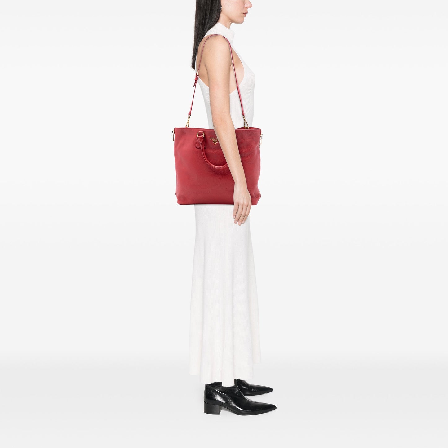 Prada Vitello Daino Side Zip Shopper Tote