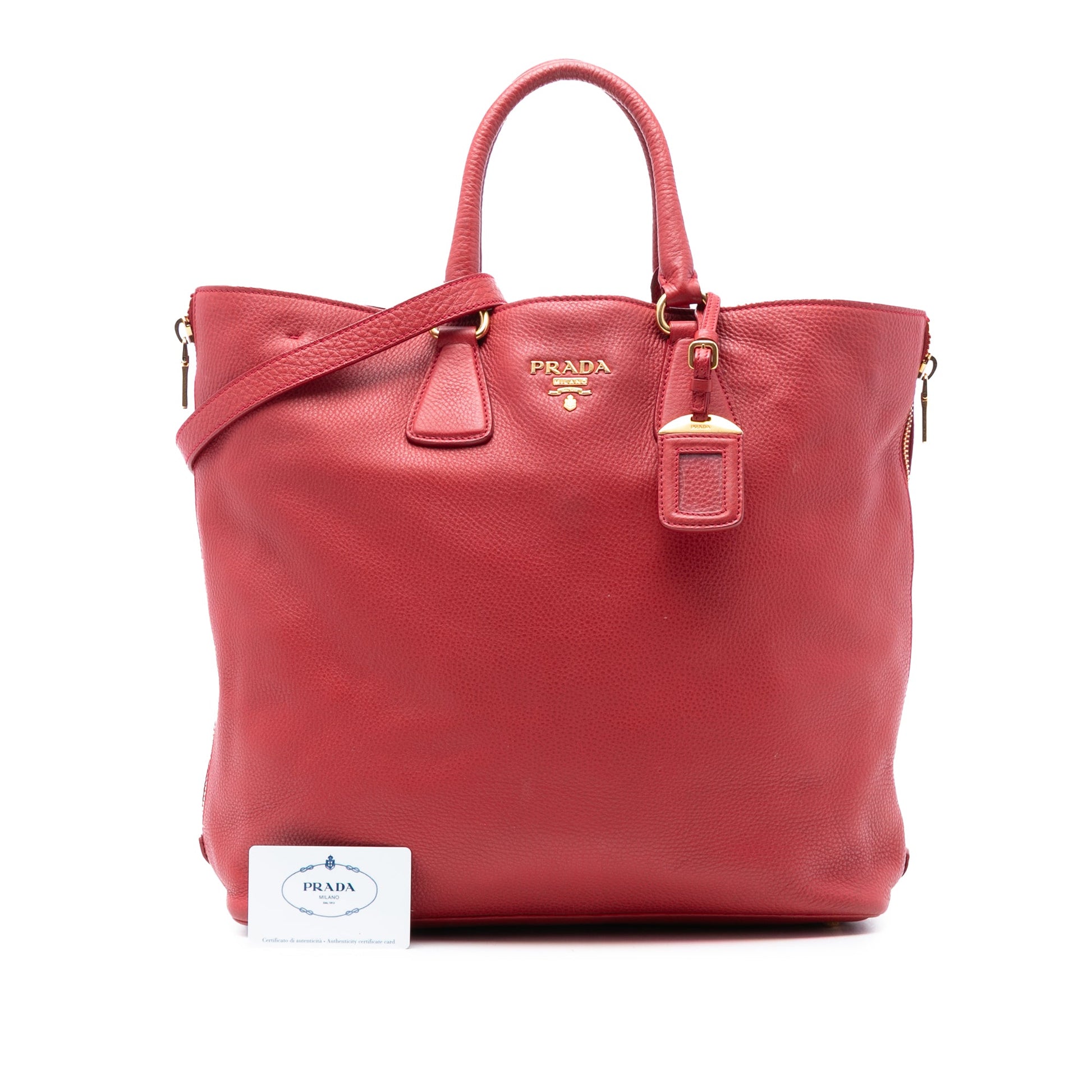 Prada Vitello Daino Side Zip Shopper Tote