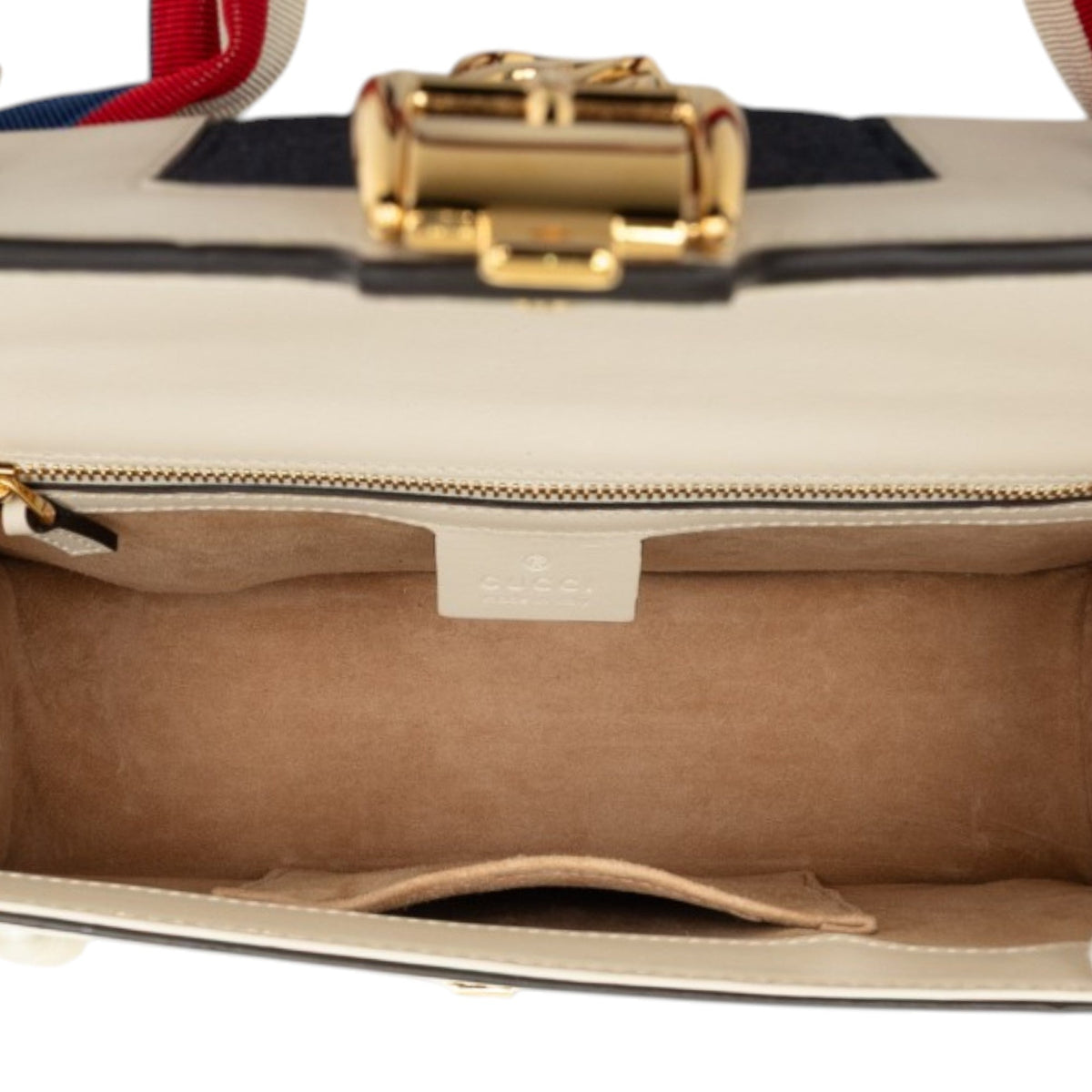 Gucci Small Studded and Pearl Embellished Calfskin Web Sylvie Satchel