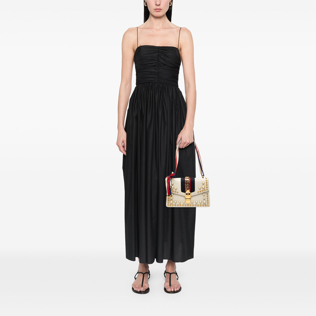 Gucci Small Studded and Pearl Embellished Calfskin Web Sylvie Satchel