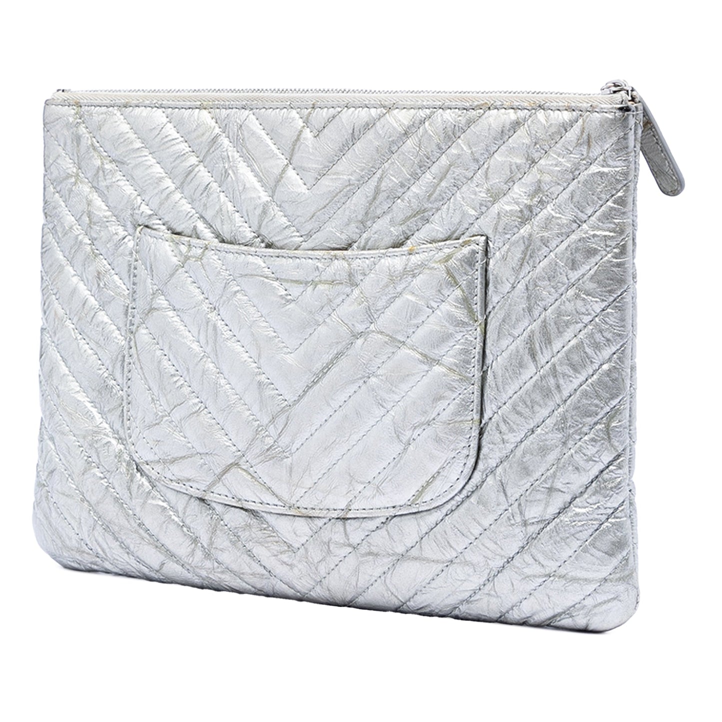Chanel Medium Chevron Metallic Aged Calfskin O Case Clutch