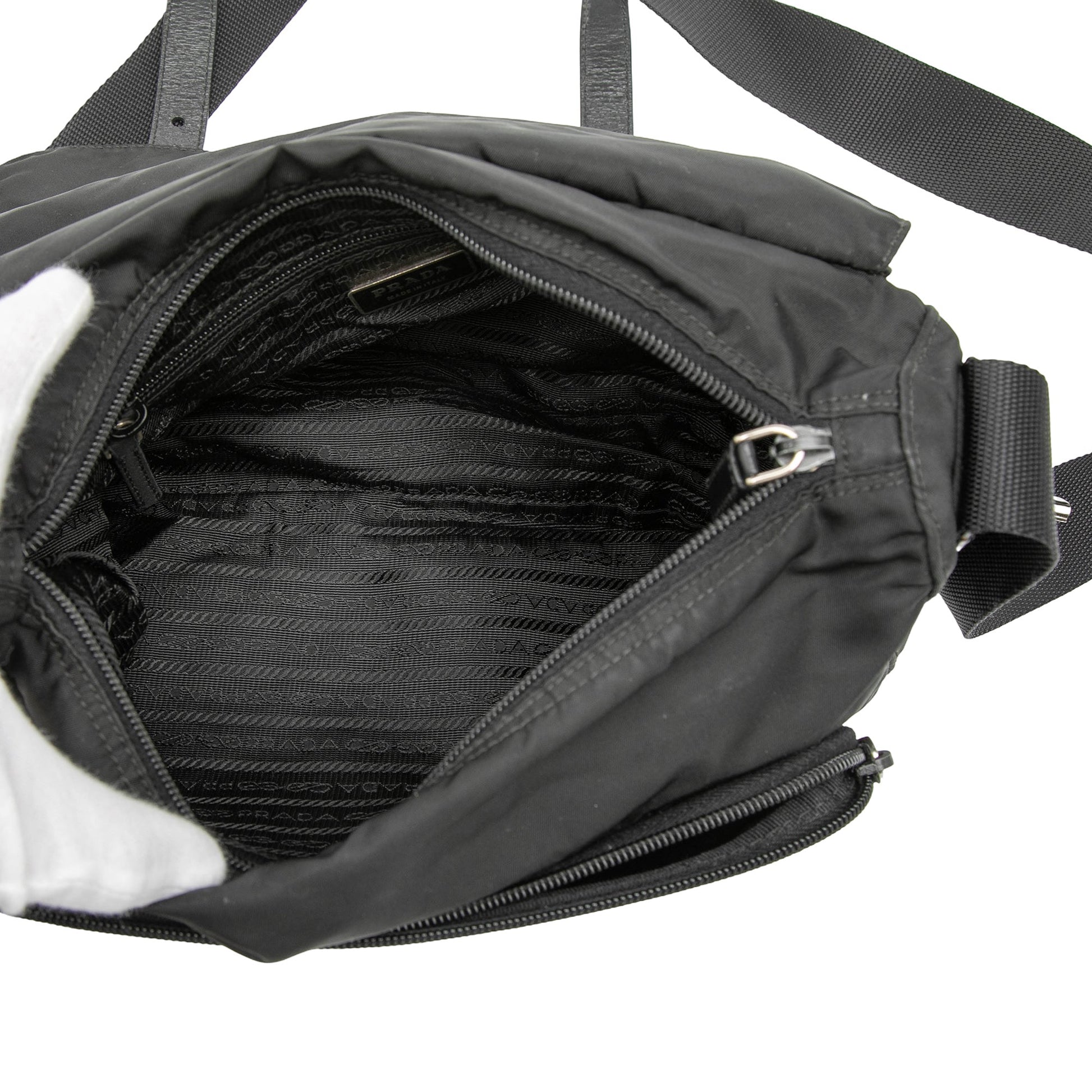 Prada Tessuto Zip Double Buckle Messenger Bag