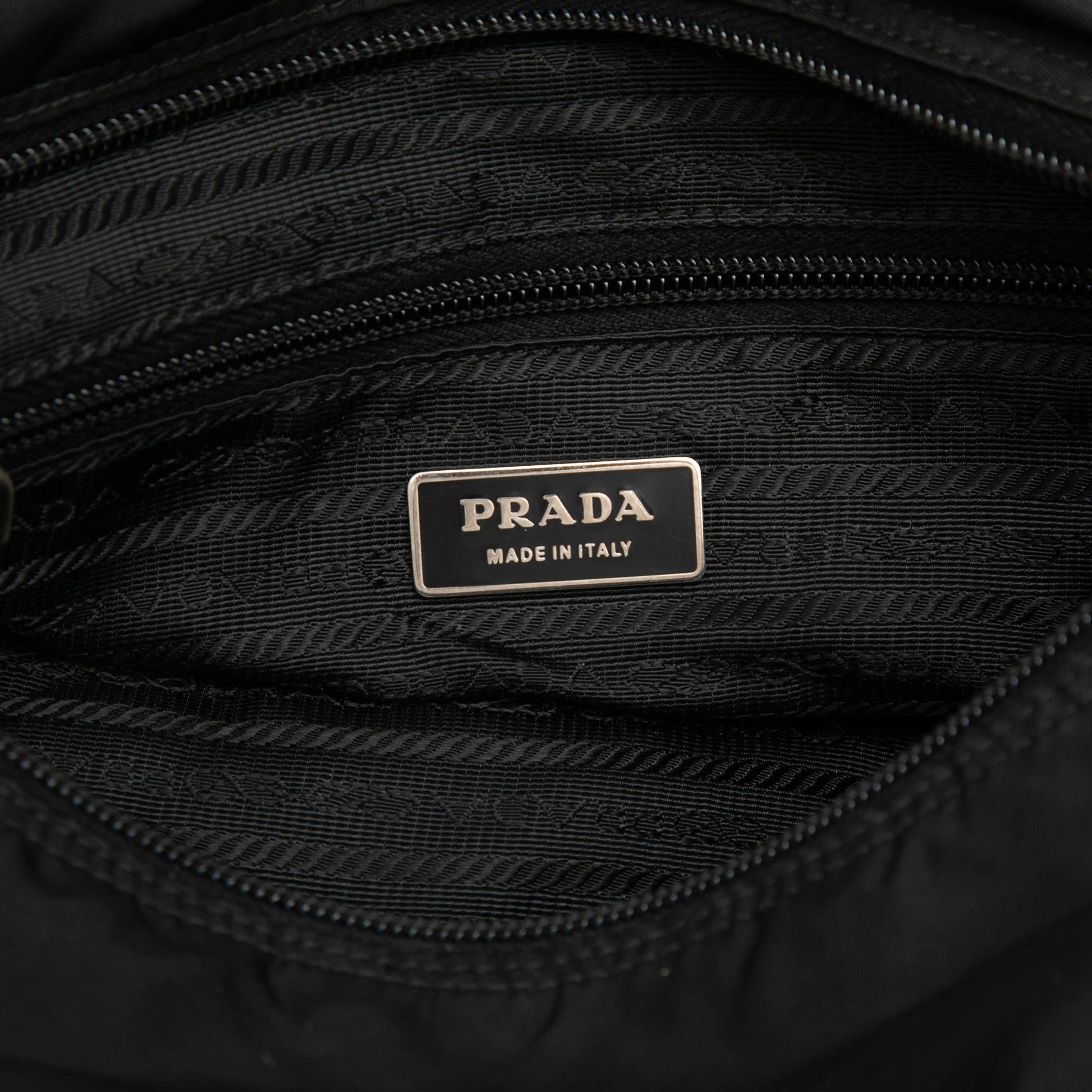 Prada Tessuto Zip Double Buckle Messenger Bag