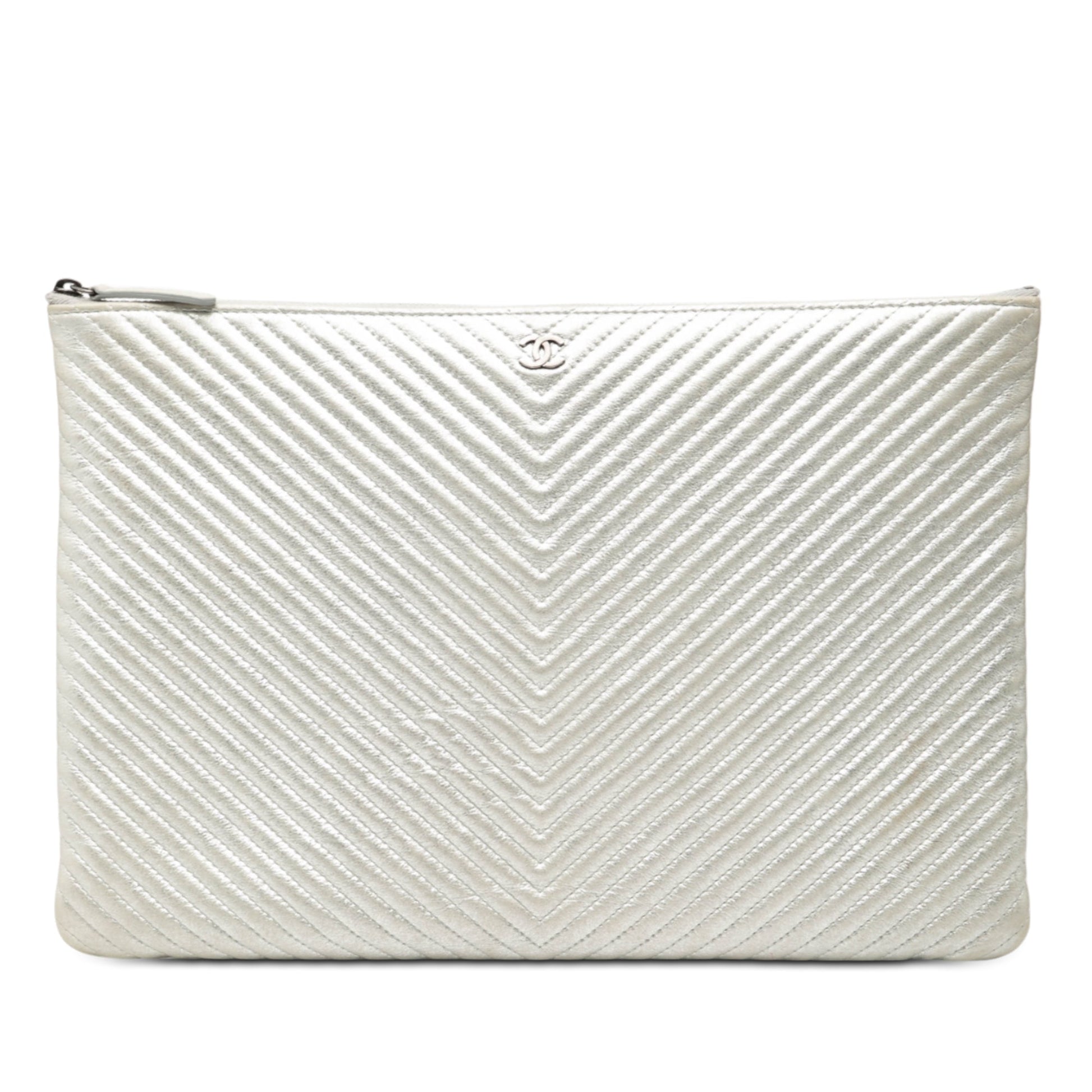 Chanel Large Chevron Metallic Calfskin O Case Clutch