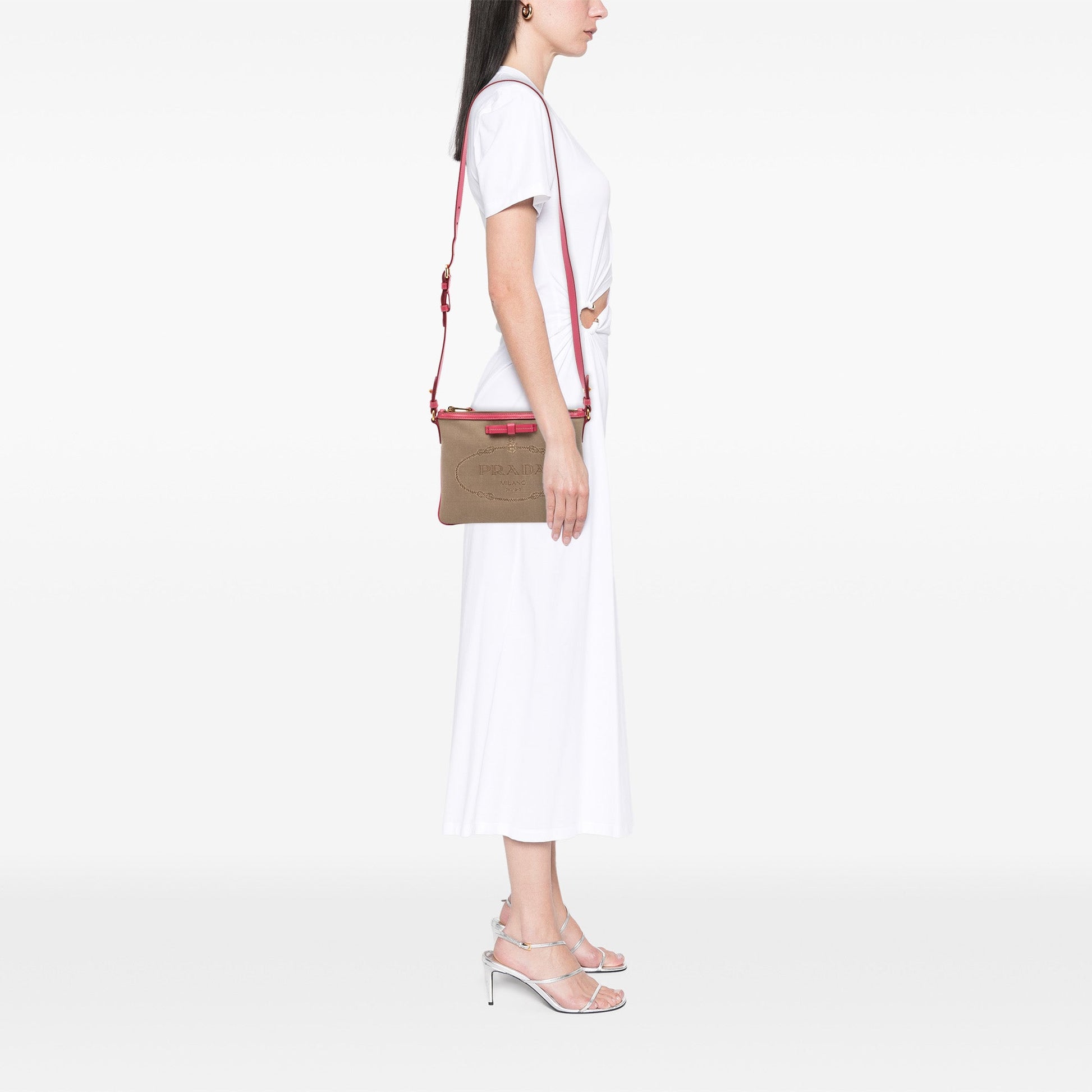 Prada Canvas Canapa Logo Bow Crossbody