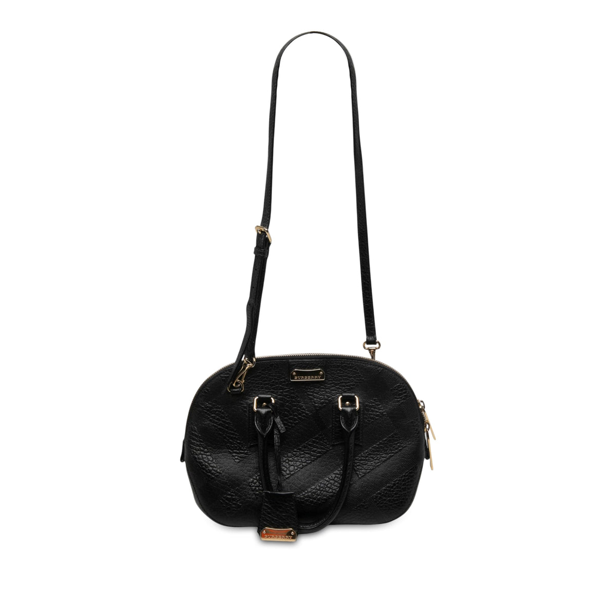 Burberry Small Heritage Grain Check Embossed Leather Orchard Bowling Bag — Black