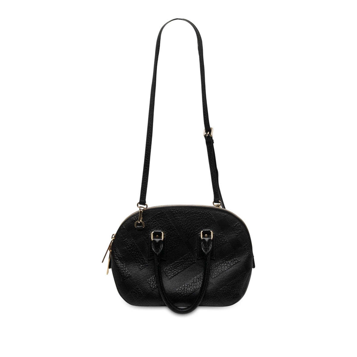 Burberry Small Heritage Grain Check Embossed Leather Orchard Bowling Bag — Black