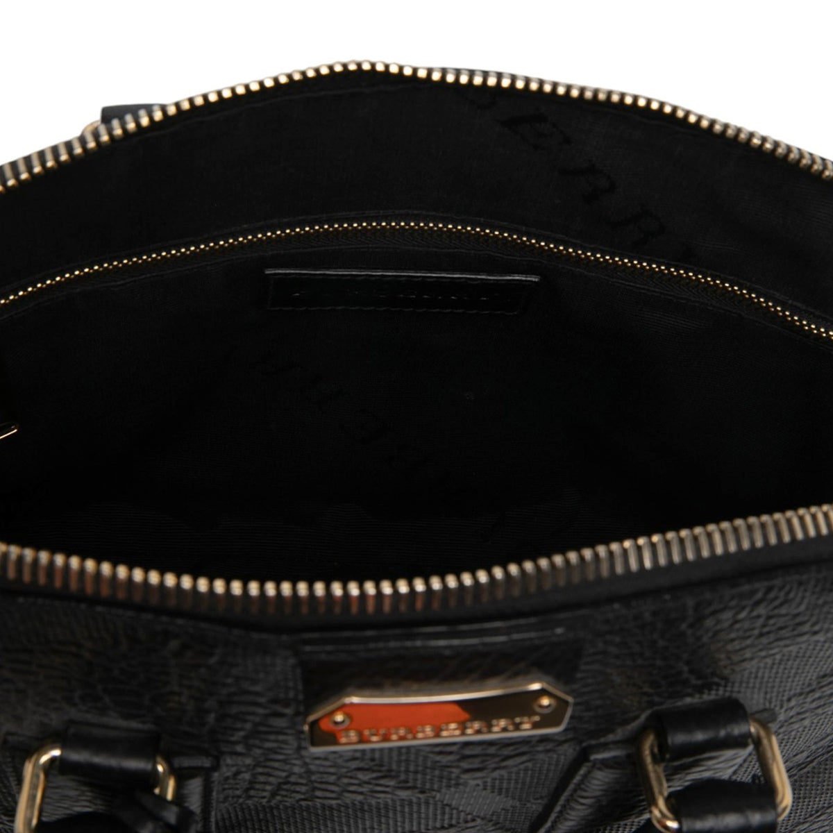 Burberry Small Heritage Grain Check Embossed Leather Orchard Bowling Bag — Black