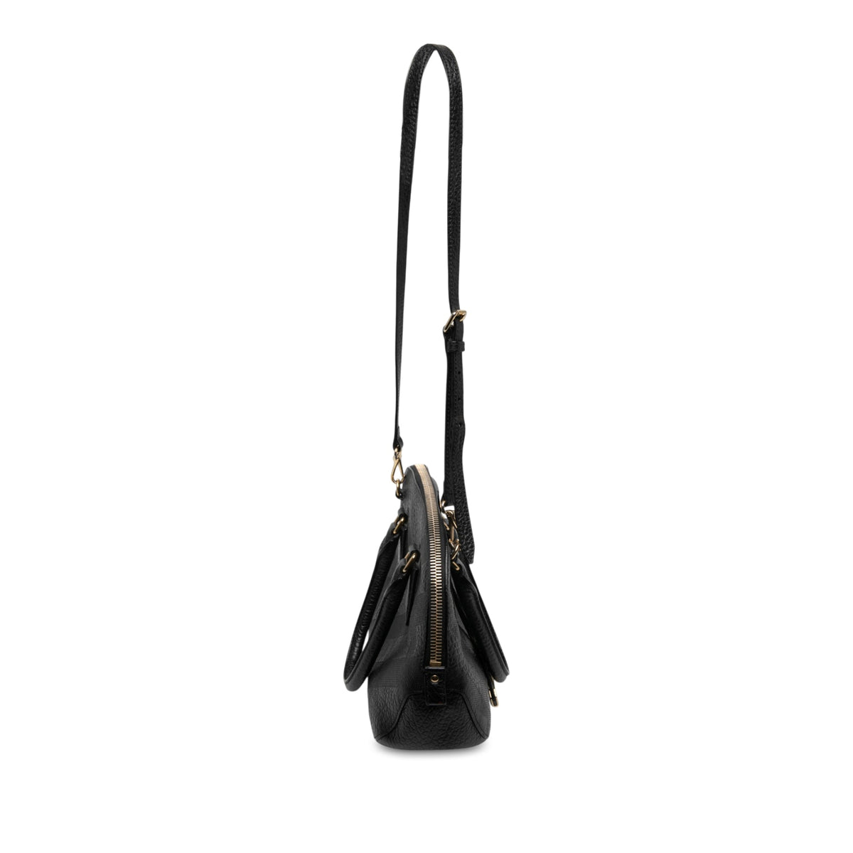 Burberry Small Heritage Grain Check Embossed Leather Orchard Bowling Bag — Black