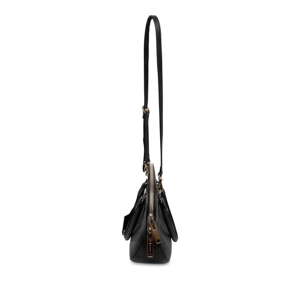 Burberry Small Heritage Grain Check Embossed Leather Orchard Bowling Bag — Black