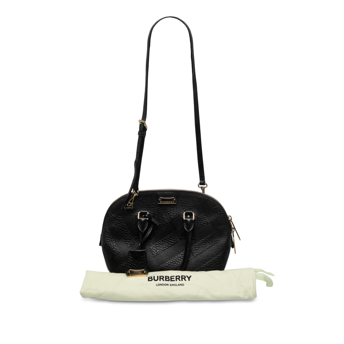 Burberry Small Heritage Grain Check Embossed Leather Orchard Bowling Bag — Black