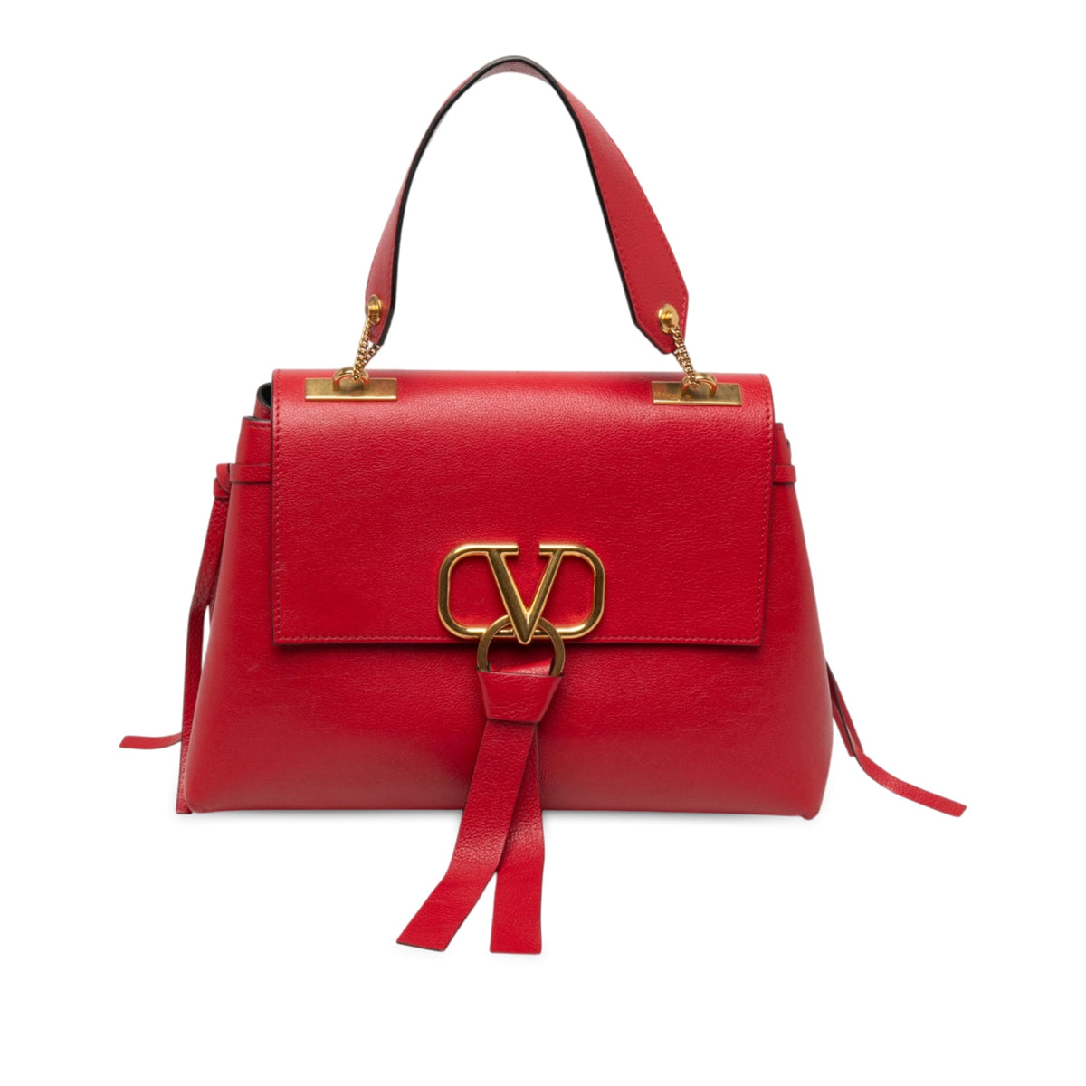 Valentino Medium Grained Calfskin VRing Top Handle Bag — Red