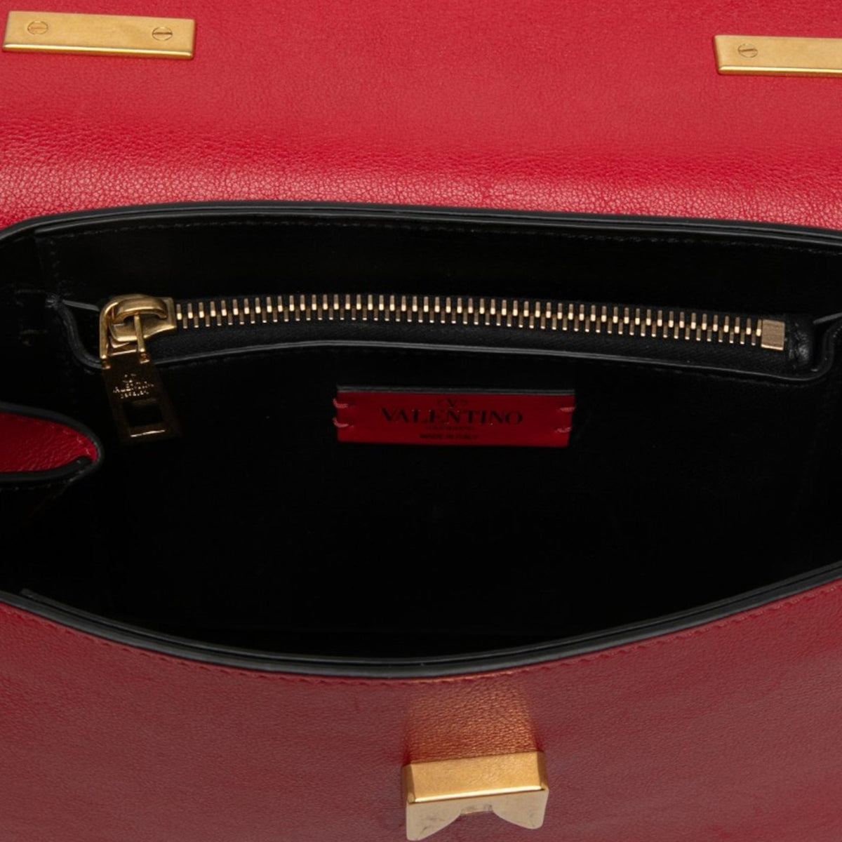 Valentino Medium Grained Calfskin VRing Top Handle Bag — Red