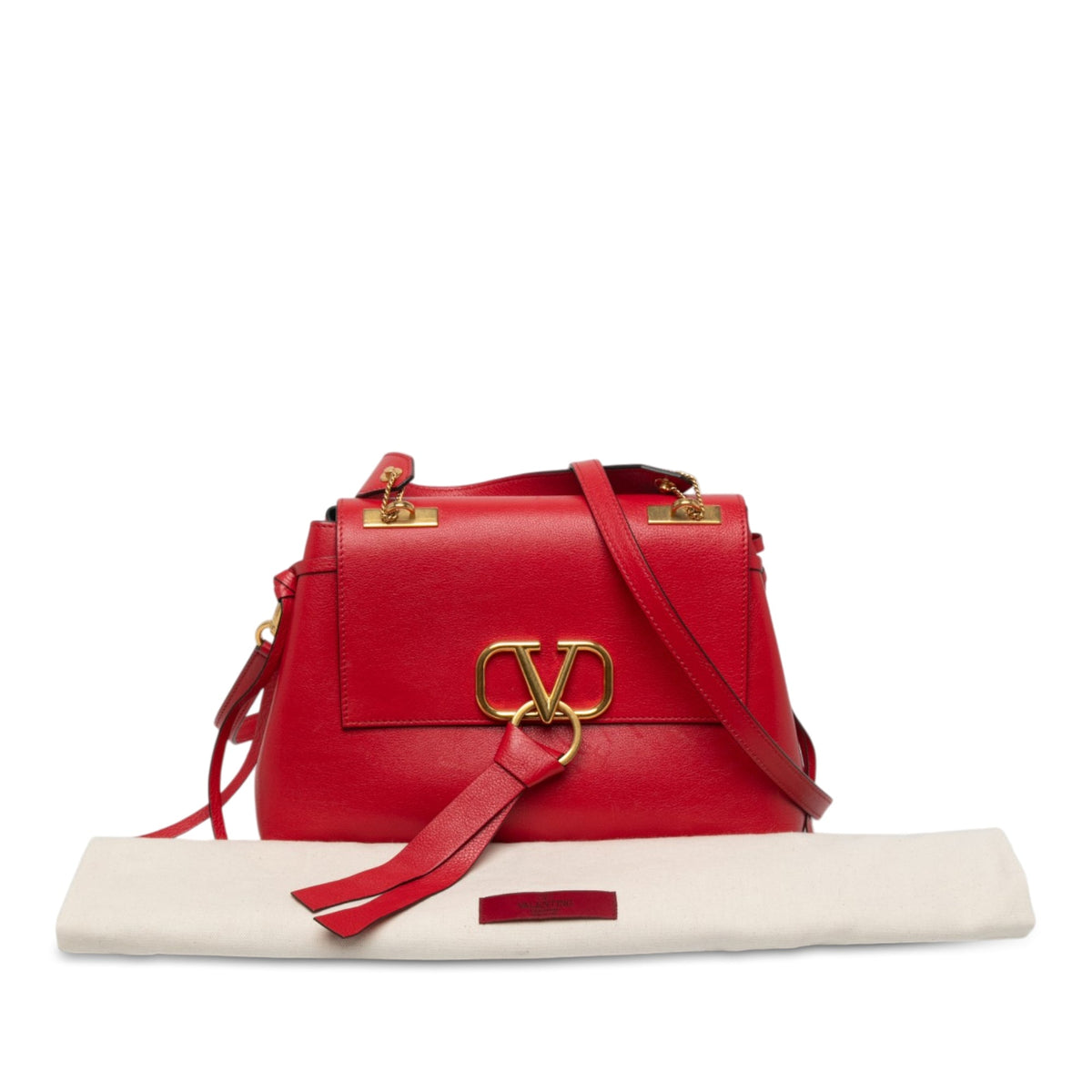 Valentino Medium Grained Calfskin VRing Top Handle Bag — Red