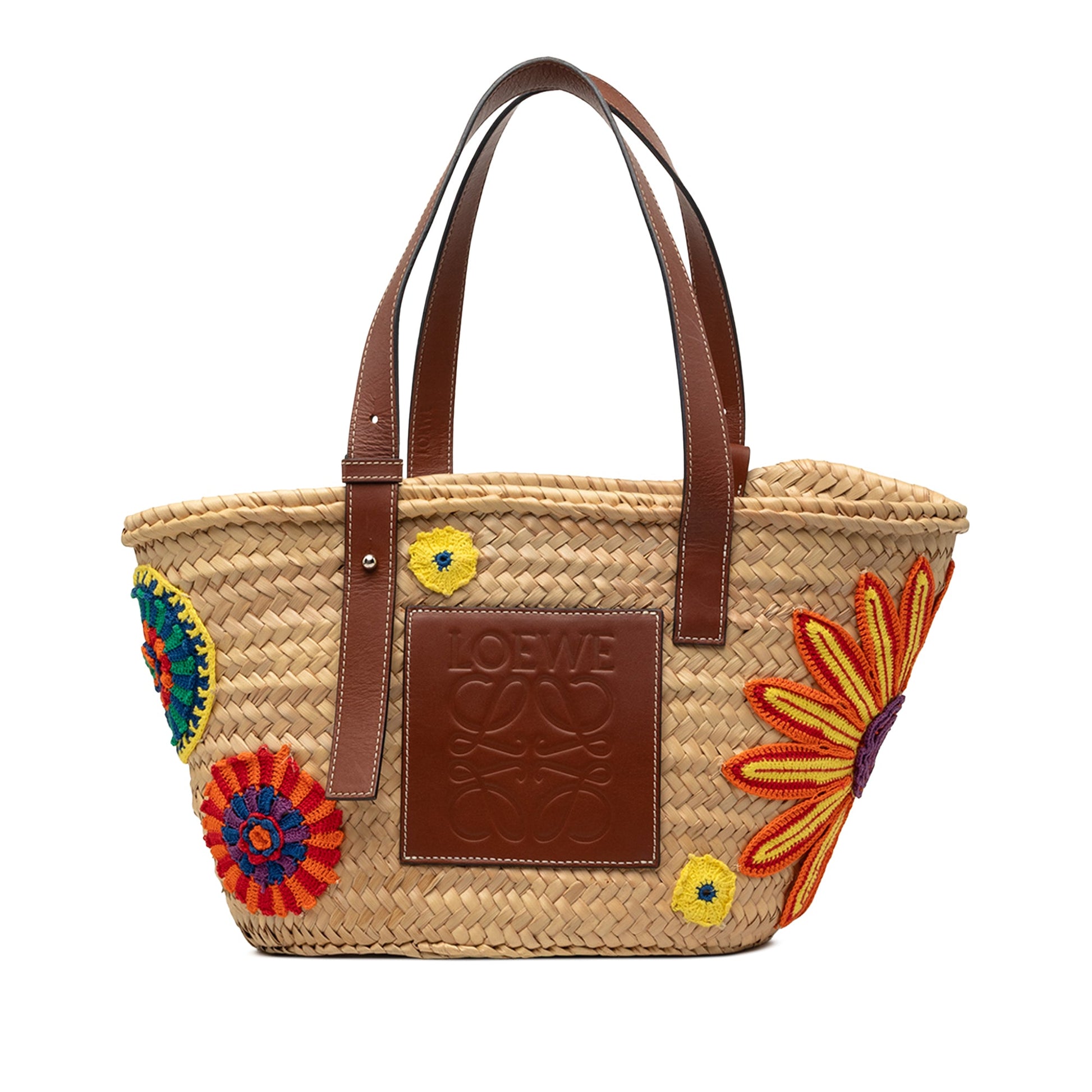 LOEWE Medium Floral Embroidered Raffia Basket Tote