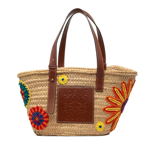 LOEWE Medium Floral Embroidered Raffia Basket Tote