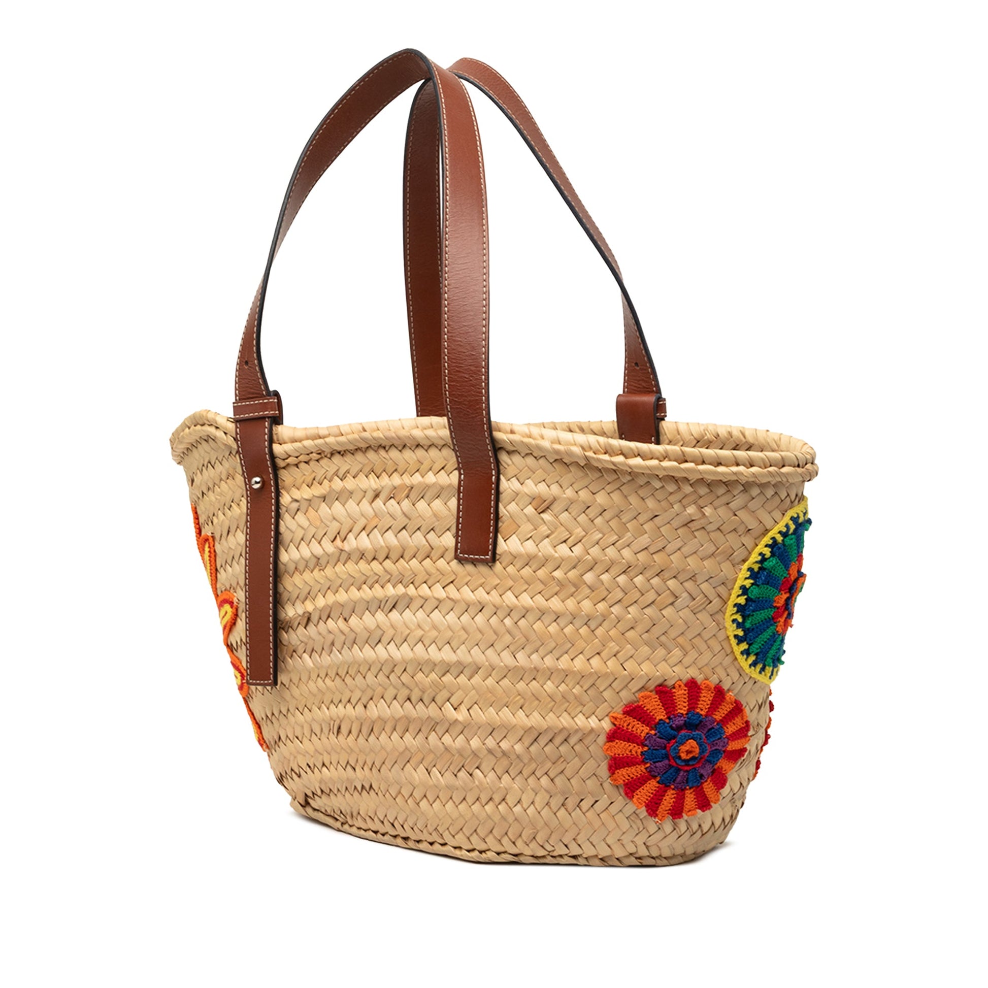 LOEWE Medium Floral Embroidered Raffia Basket Tote