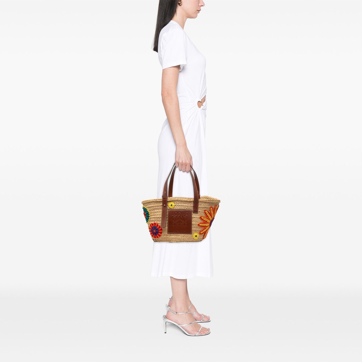 LOEWE Medium Floral Embroidered Raffia Basket Tote