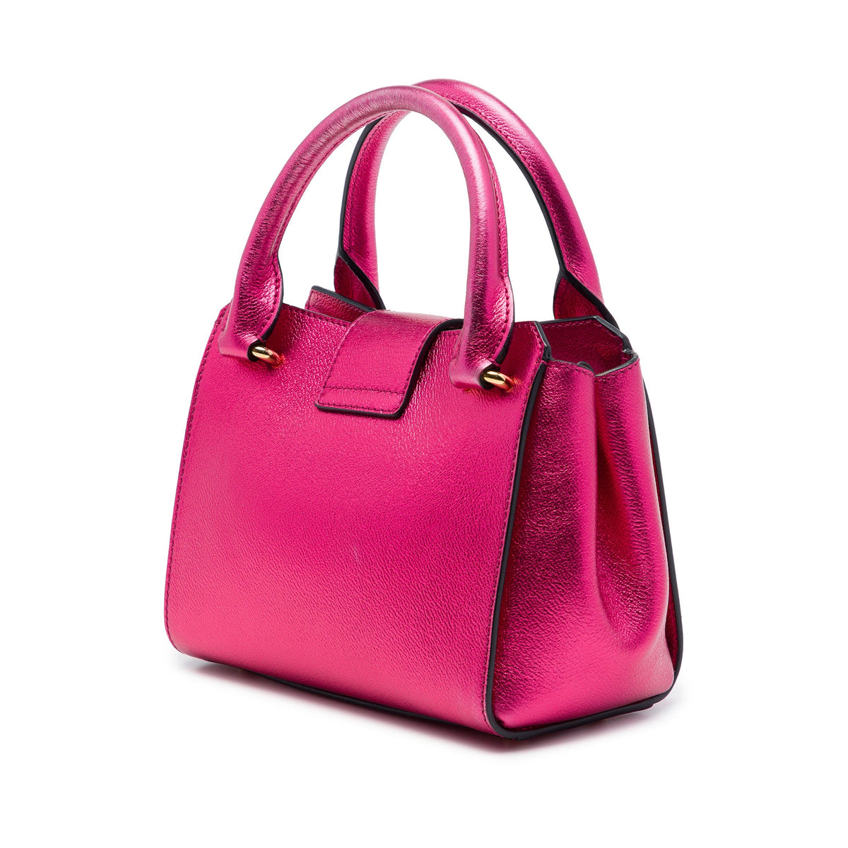 Burberry Small Metallic Leather Buckle Tote — Pink