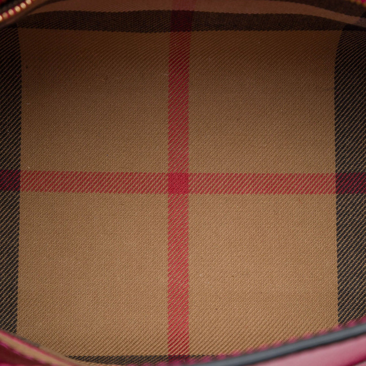 Burberry Small Metallic Leather Buckle Tote — Pink
