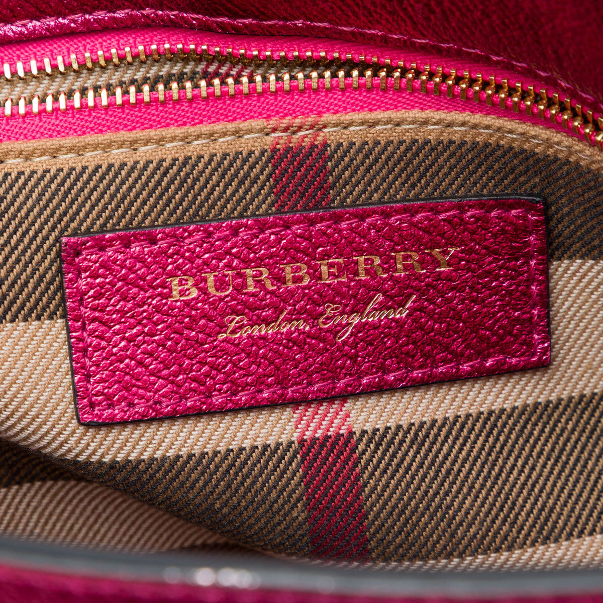 Burberry Small Metallic Leather Buckle Tote — Pink