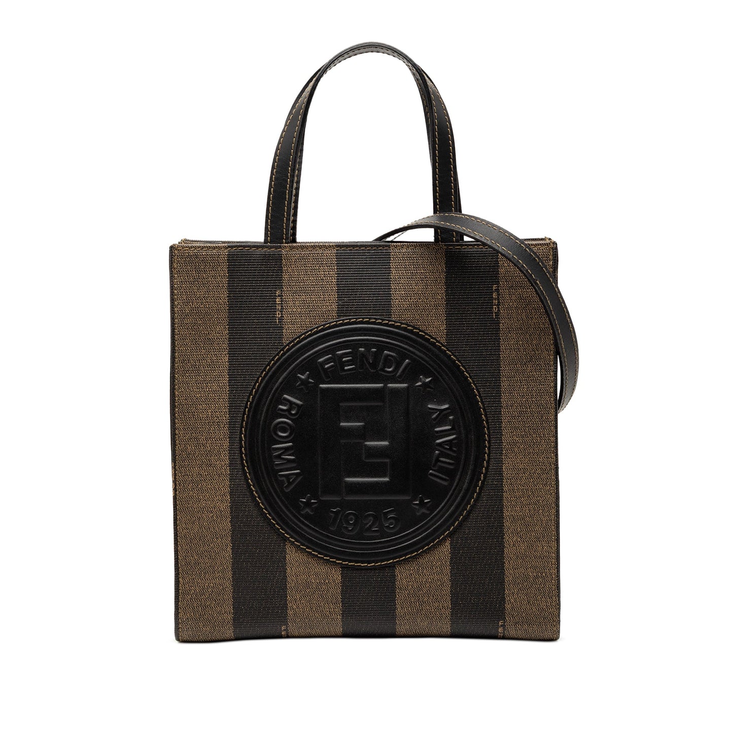 Fendi Pequin Coated Canvas Logo Convertible Tote