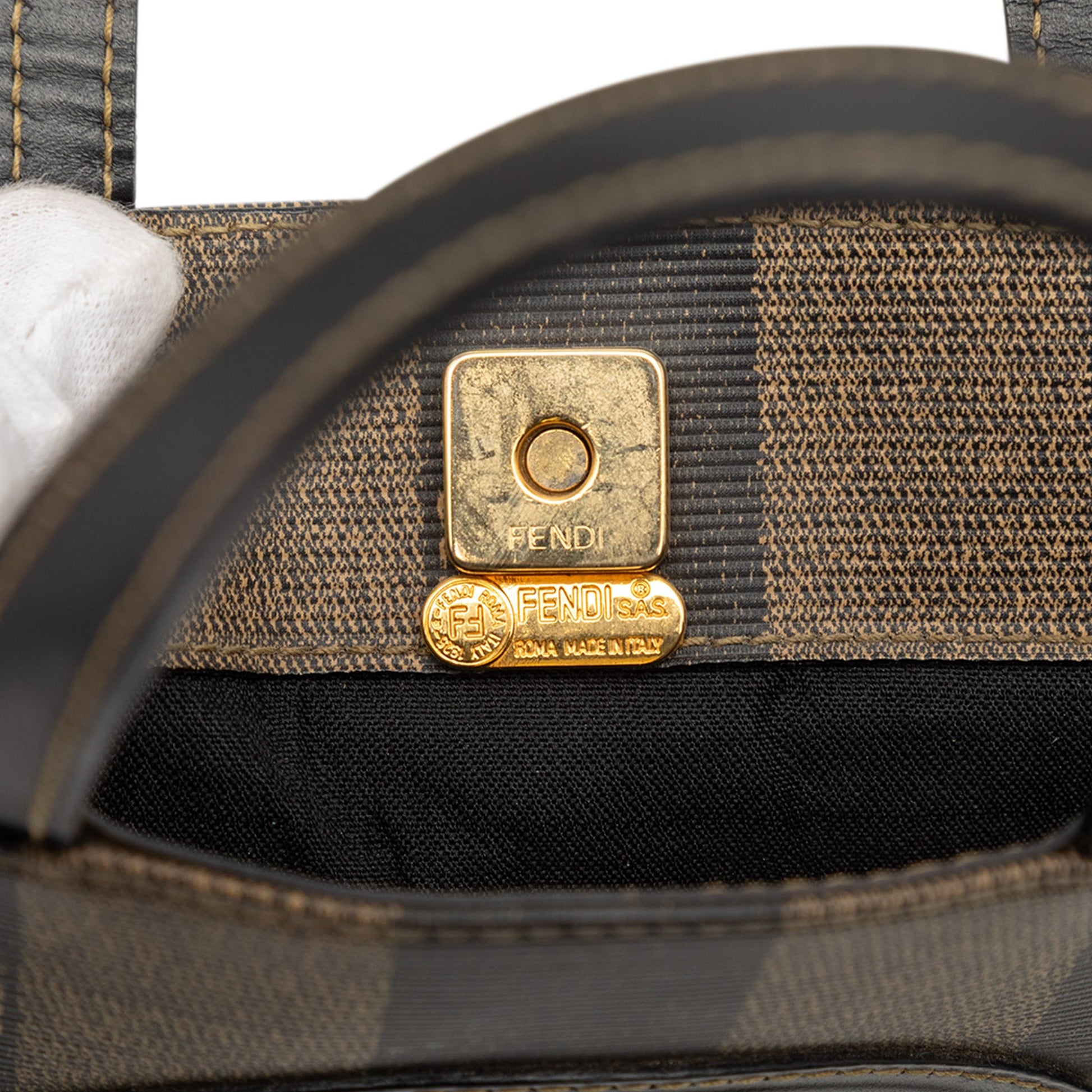 Fendi Pequin Coated Canvas Logo Convertible Tote