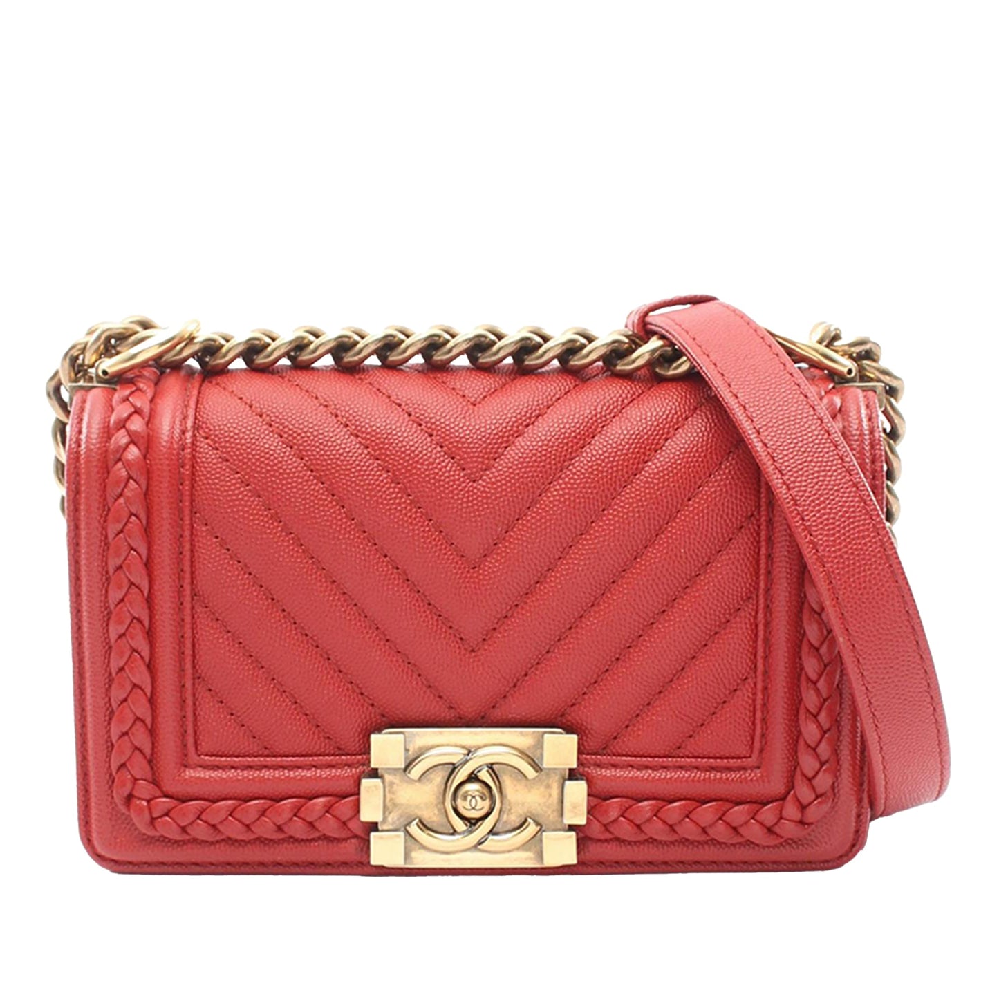 Chanel Small Chevron Caviar Braided Boy Flap