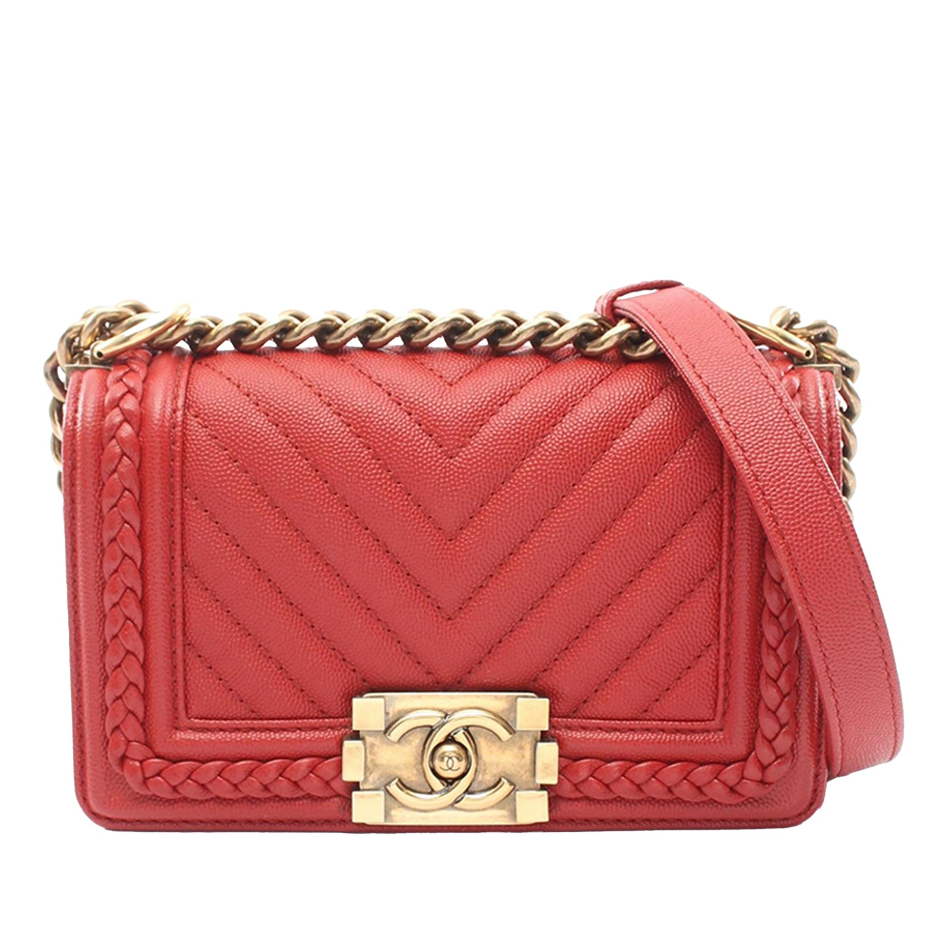 Chanel Small Chevron Caviar Braided Boy Flap
