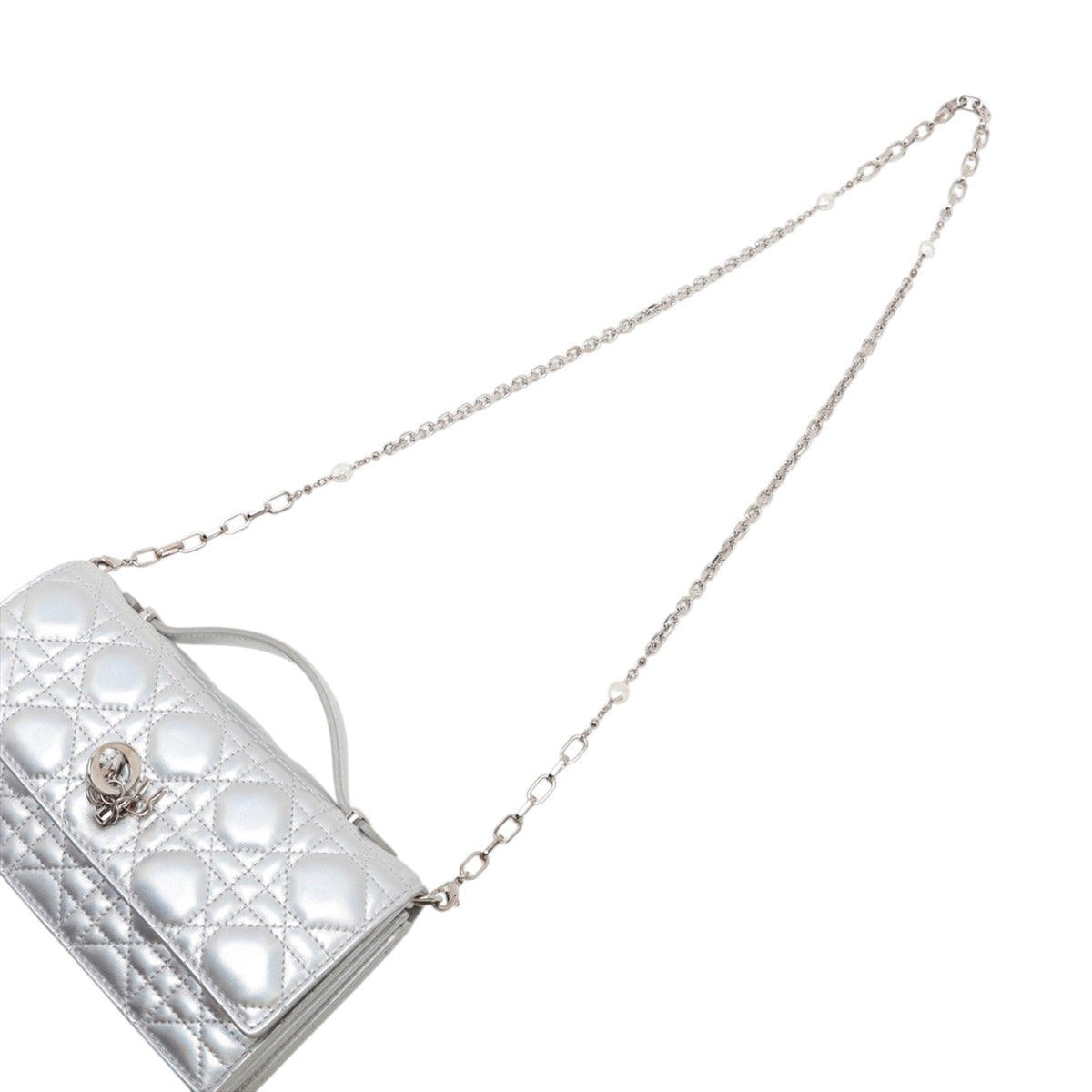 Dior Mini Iridescent Metallic Lambskin Cannage My Dior Bag — Silver