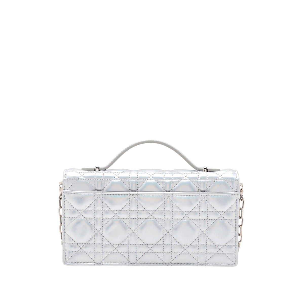 Dior Mini Iridescent Metallic Lambskin Cannage My Dior Bag — Silver