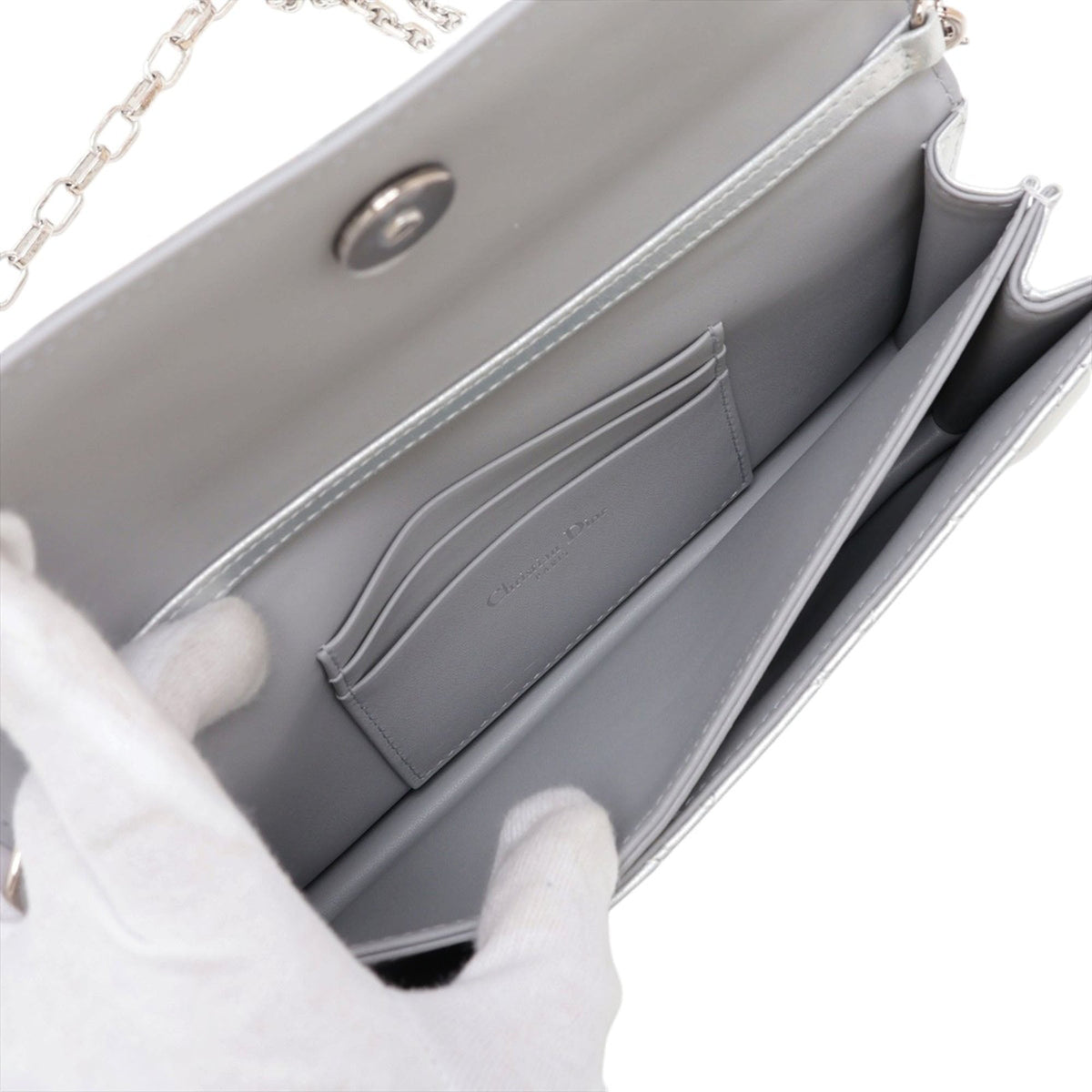 Dior Mini Iridescent Metallic Lambskin Cannage My Dior Bag — Silver
