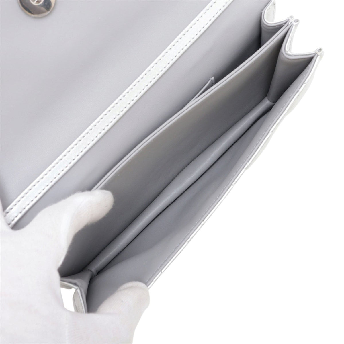 Dior Mini Iridescent Metallic Lambskin Cannage My Dior Bag — Silver