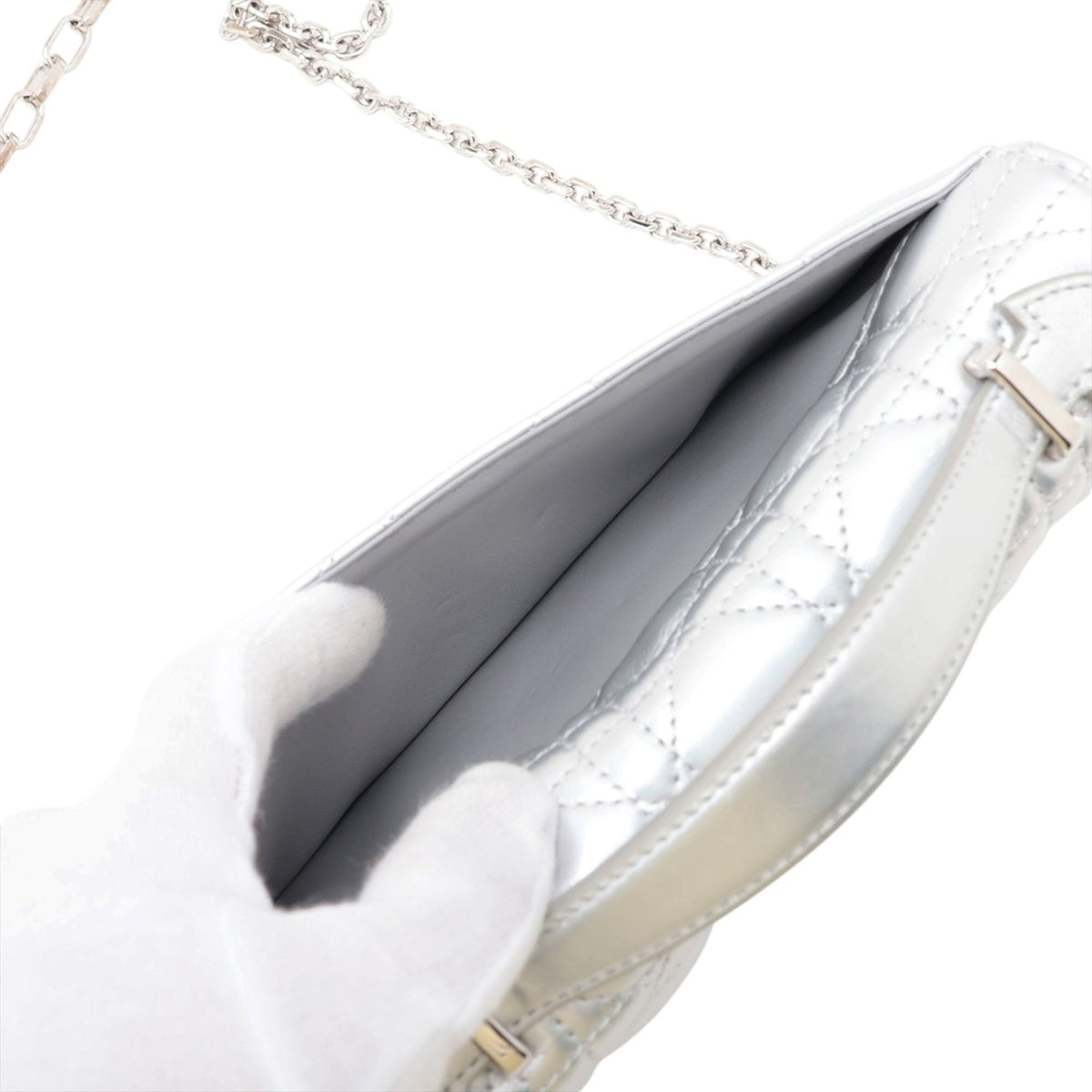 Dior Mini Iridescent Metallic Lambskin Cannage My Dior Bag — Silver