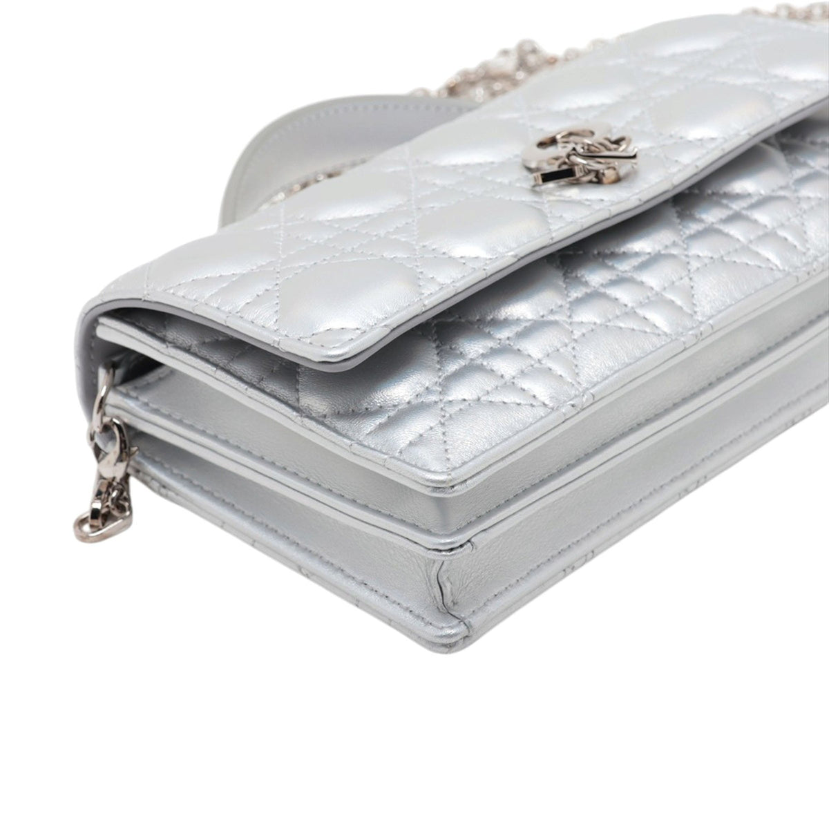 Dior Mini Iridescent Metallic Lambskin Cannage My Dior Bag — Silver
