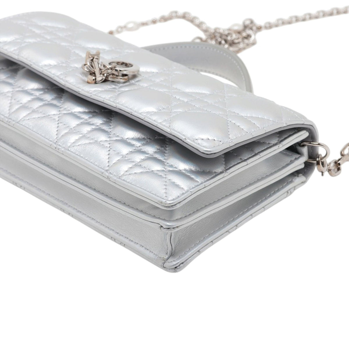 Dior Mini Iridescent Metallic Lambskin Cannage My Dior Bag — Silver