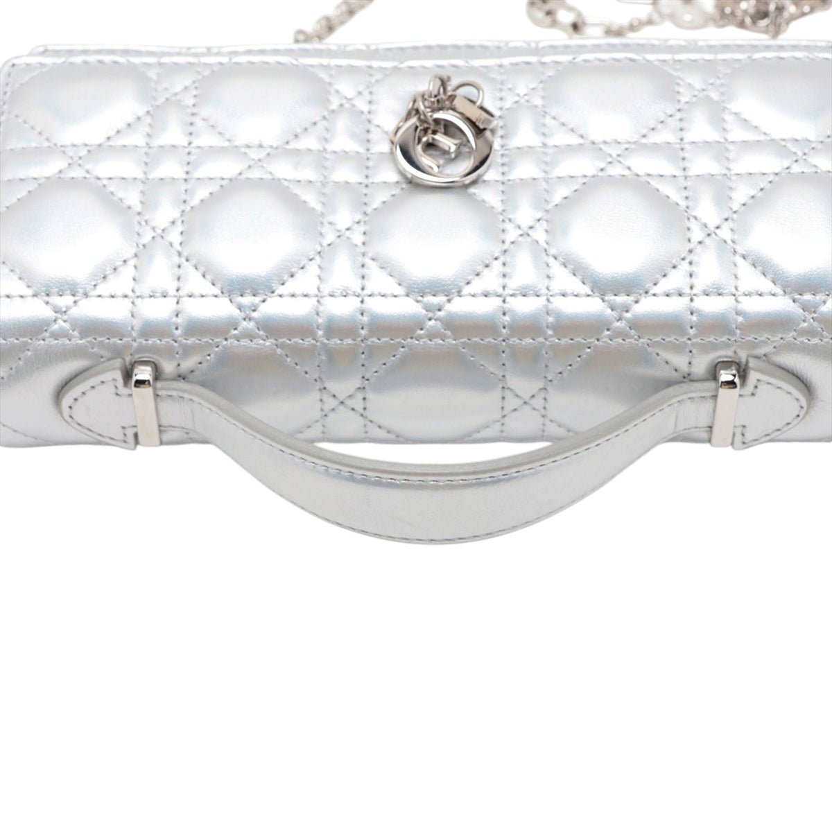 Dior Mini Iridescent Metallic Lambskin Cannage My Dior Bag — Silver