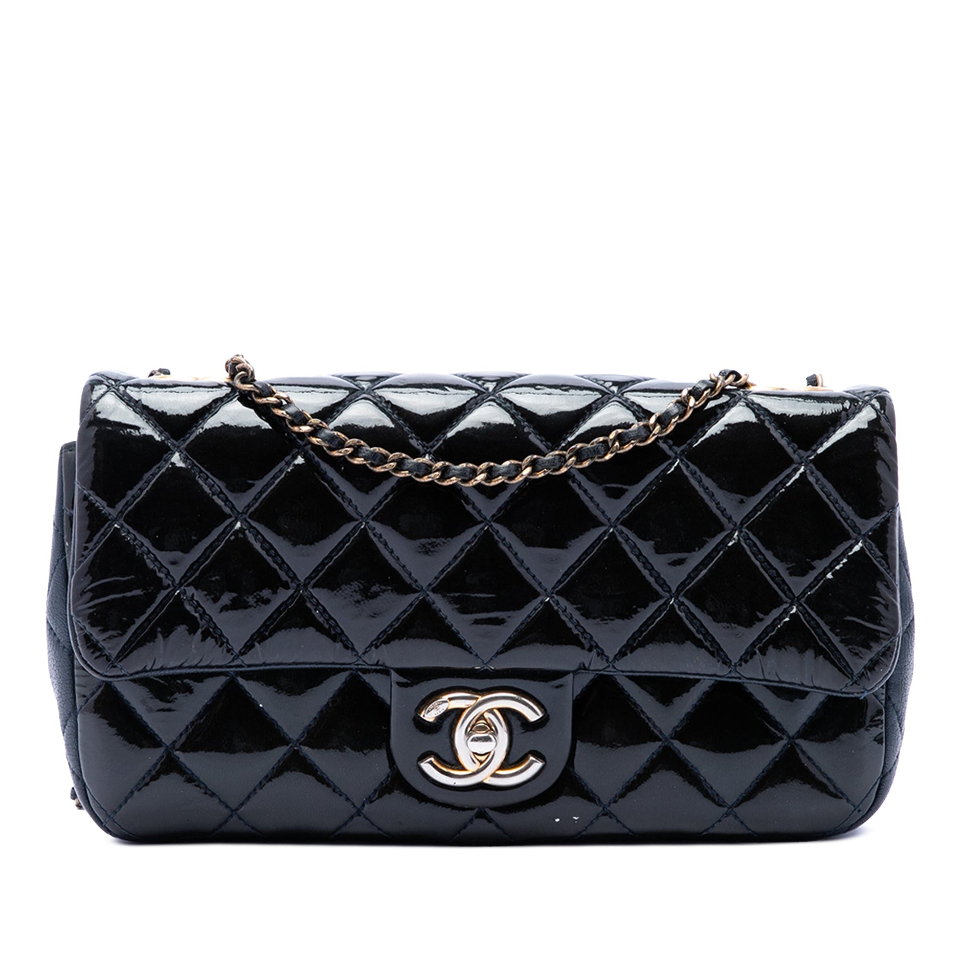 Chanel Paris Salzburg Medium Patent and Goatskin CC Eyelet Flap