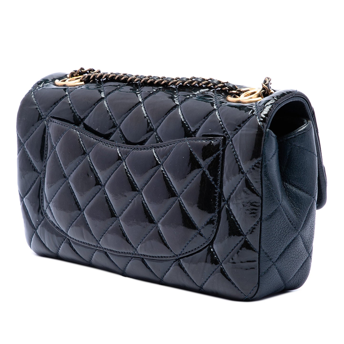 Chanel Paris Salzburg Medium Patent and Goatskin CC Eyelet Flap