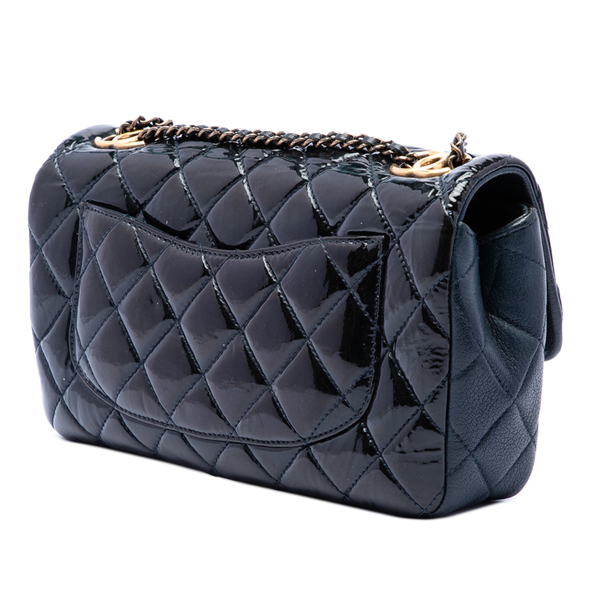 Chanel Paris Salzburg Medium Patent and Goatskin CC Eyelet Flap