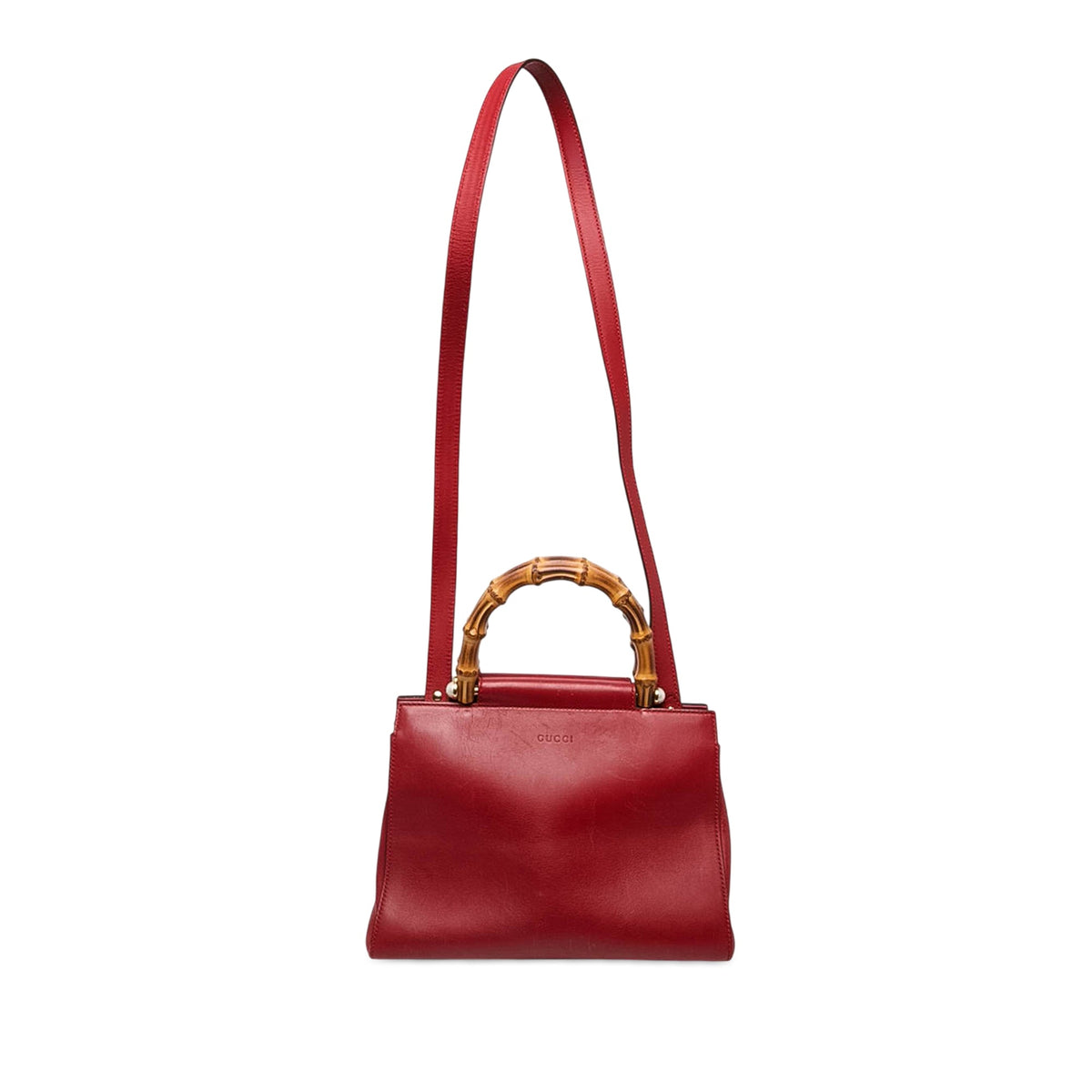 Gucci Small Calfskin Bamboo Nymphaea Satchel — Red