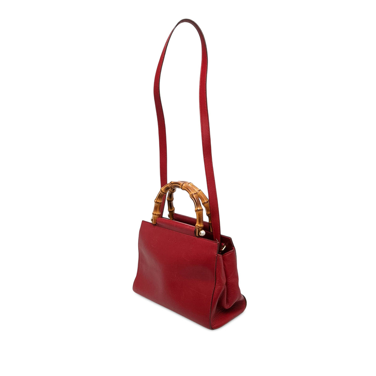 Gucci Small Calfskin Bamboo Nymphaea Satchel — Red