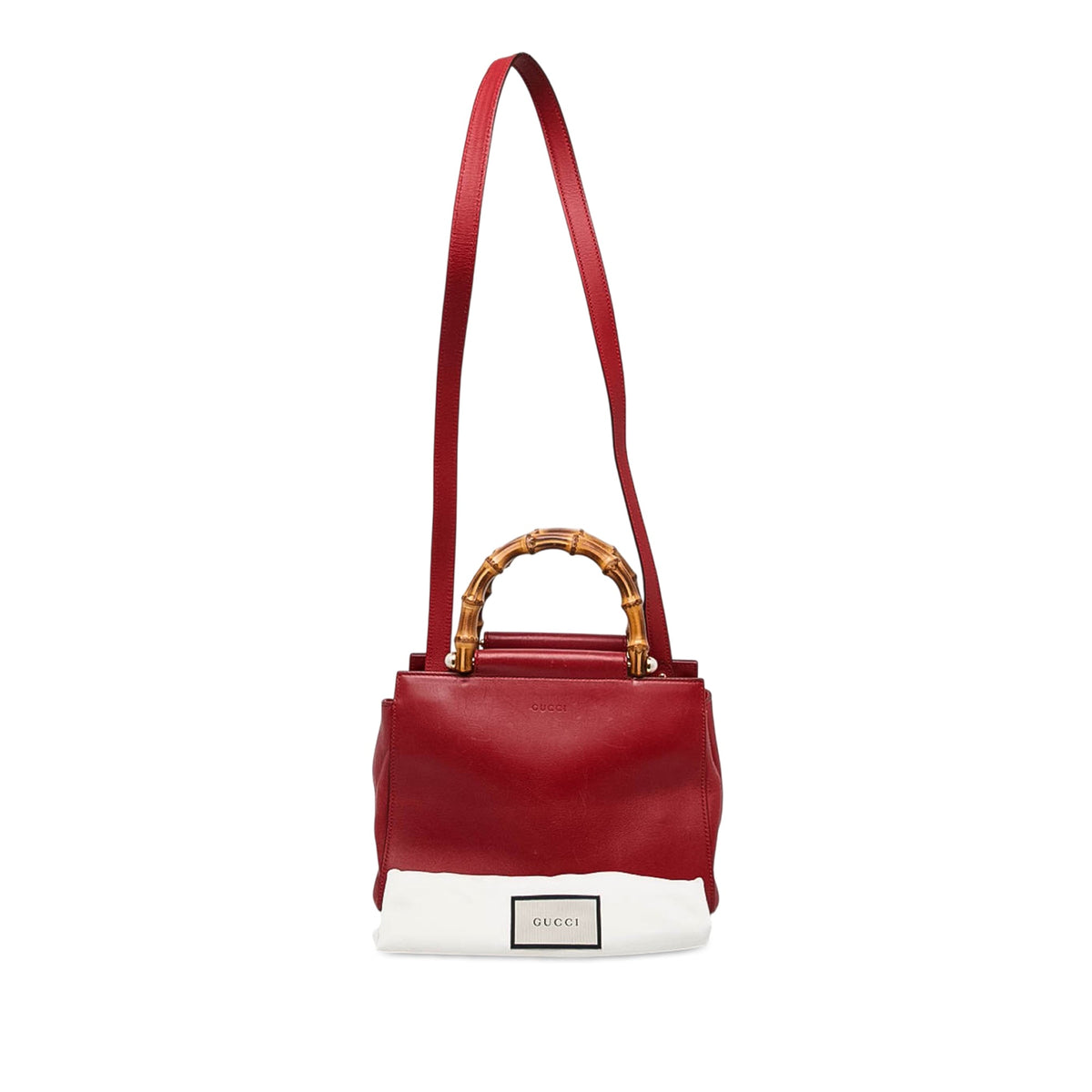 Gucci Small Calfskin Bamboo Nymphaea Satchel — Red