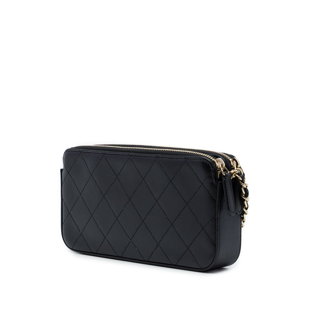 Chanel CC Quilted Calfskin Double Zip Clutch With Chain